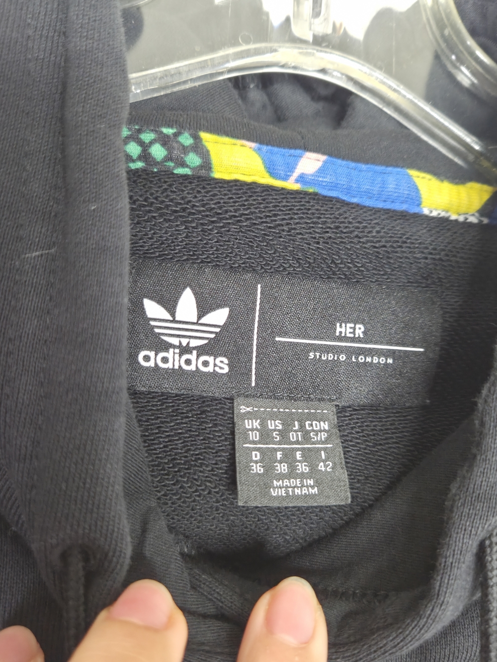 adidas Originals Her Studio Black Cropped Hoodie Floral and Green Accents S - Picture 5 of 8